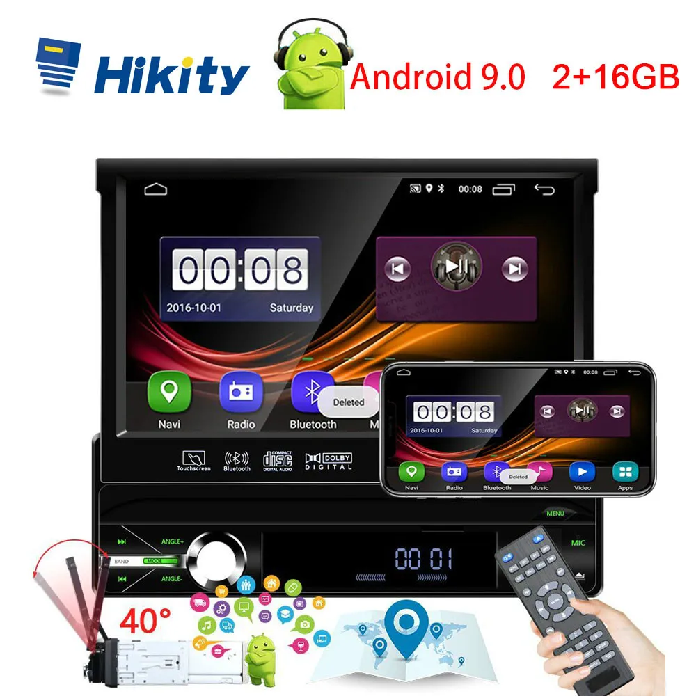 Автомобильный мультимедийный плеер Hikity Android 9 0 1Din автоматический выдвижной экран