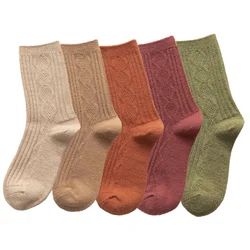 5 Pairs/Lot Women Winter Socks New Solid Color Causal Thick Warm Long Wool Socks Female Fashion Simplicity Japanese Style
