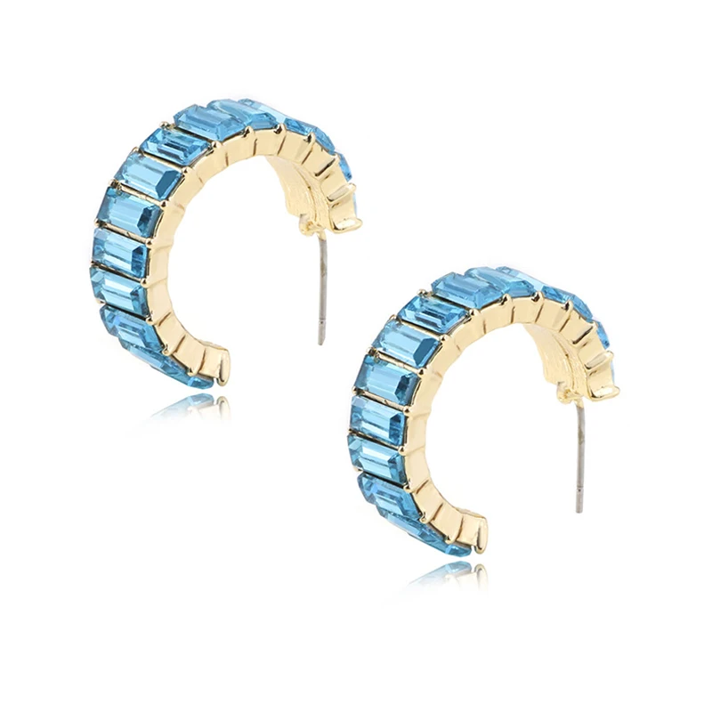 Multicolor C-Shape Temperament Crystal Drop Earrings For Women Unique Rainbow Earrings Clip on Earrings Elegant Ear Cuff Jewelry