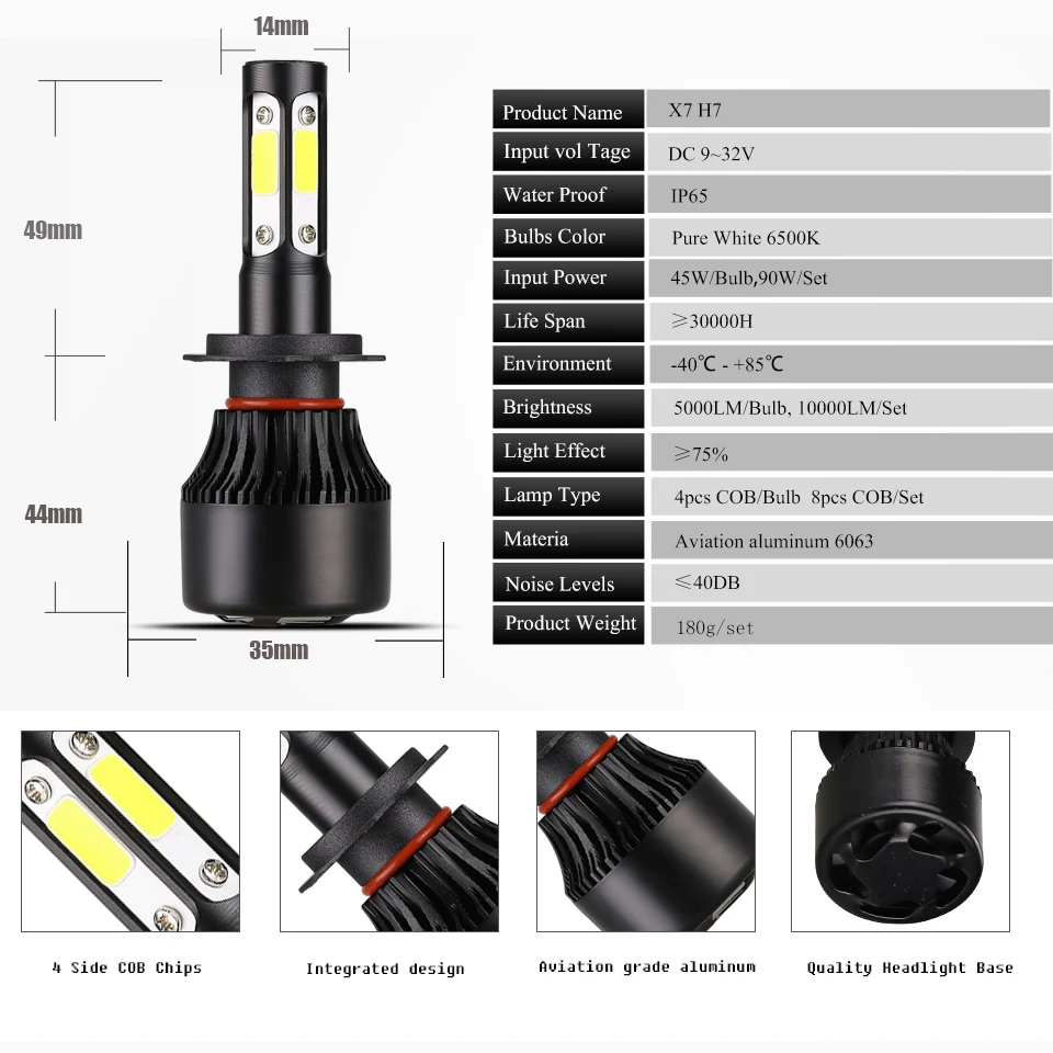 Anmingpu 2x360 градусов 90W 10000LM Led H7 фары лампы H4 H11 Led H8 H9 9005 HB3 Led 9006 HB4 авто лампы для автомобилей 6500K 12V