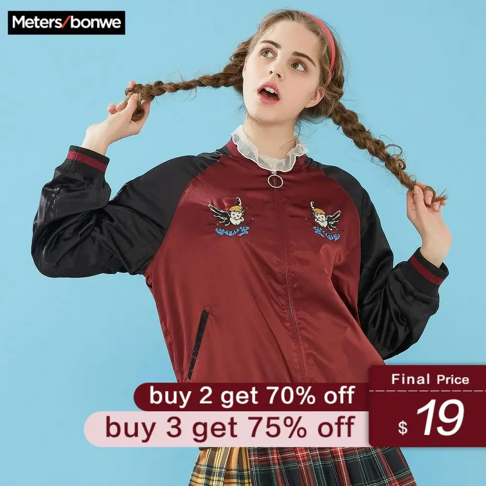 

Metersbonwe New Fashion Baseball Jacket Women Autumn Wear both sides Jacket Bomber Women's Jacket Female Little angel pattern