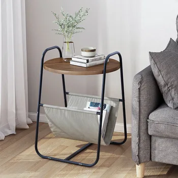 

Modern simple tea table nordic creative storage small round table a-type fabric edge table double layer storage easy to clean