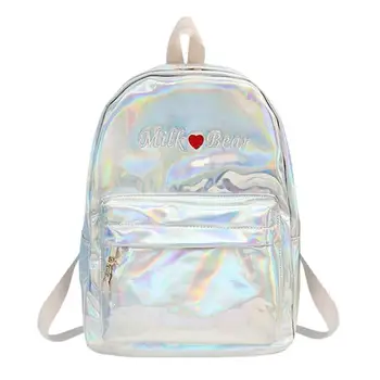 

Holographic Laser PU Women Backpack Fashion Design Embroidery Teenage Girls Shoulder School Bag Outdoor Bags Mochila Feminina