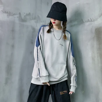 

2020 Spring Autumn Women Men Fashion Splice O-neck Pullover Hoodie Female Japan Style Street Hip Hop Loose Casual Sweatshirt