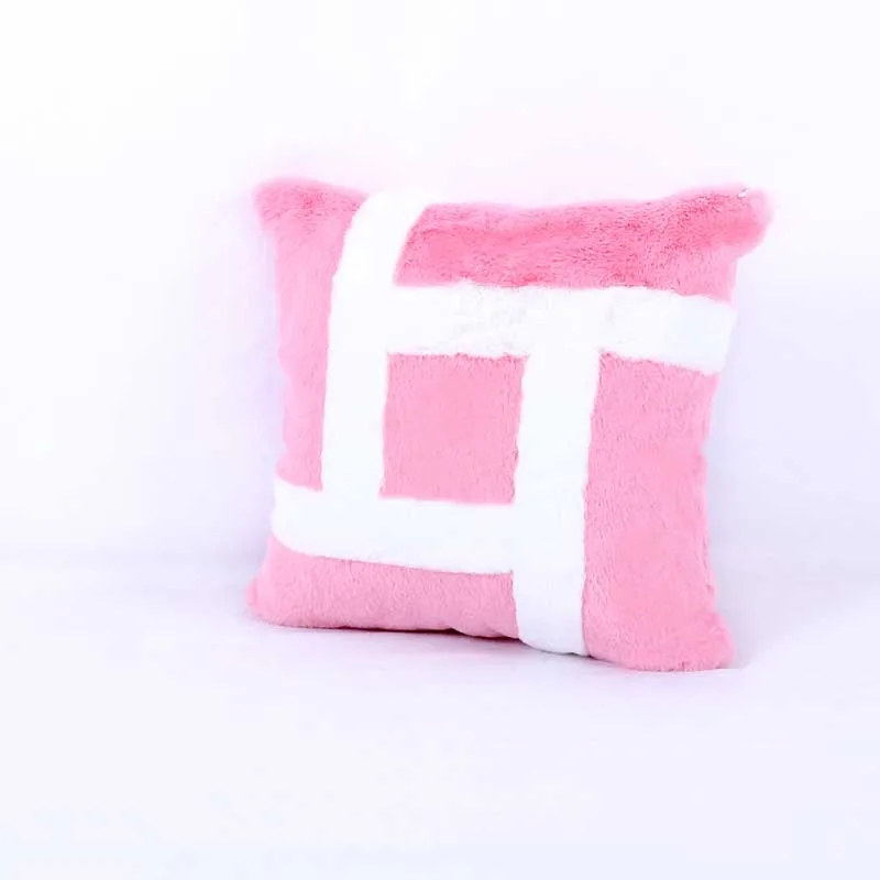 dark pink Имитация кроличьего меха диванная подушка короткая плюшевая подушка геометрический узор моющаяся подушка 40x40 см - Цвет: dark pink