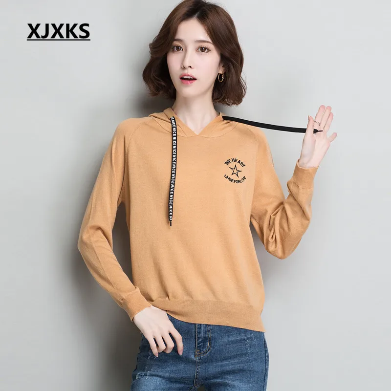 

XJXKS 2019 autumn and winter new high-end knitted women Sweatshirt hoodie comfortable cashmere casual women's Hoodie Sweatshirt