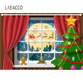 

Laeacco Baby Cartoon Merry Christmas Festivals Window Tree Winter Snow Scenic Photo Background Photography Backdrop Photo Studio