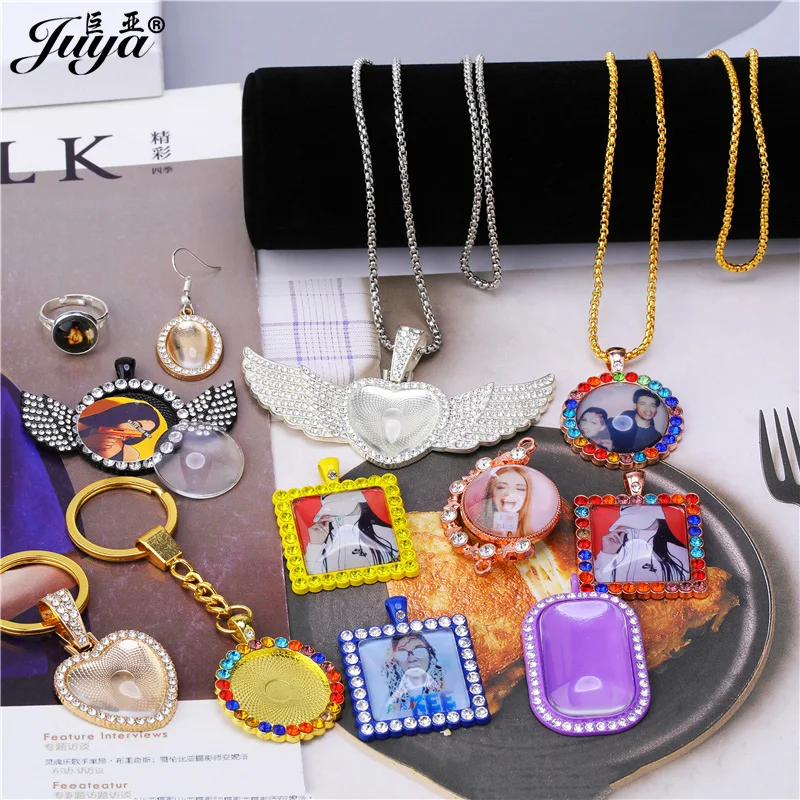 20PCS Fast Delivery 25mm Pendant Cabochon Base With Crystal Bezels Charms Fit DIY Design Making Photos Jewelry Accessories
