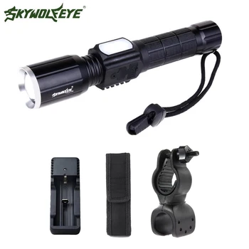 

6000Lm 7 Mode Zoomable Torch Light Lamp Tactical T6 LED 18650 Flashlight+Charger+Bicycle Flashlight clip+Cover Pouch