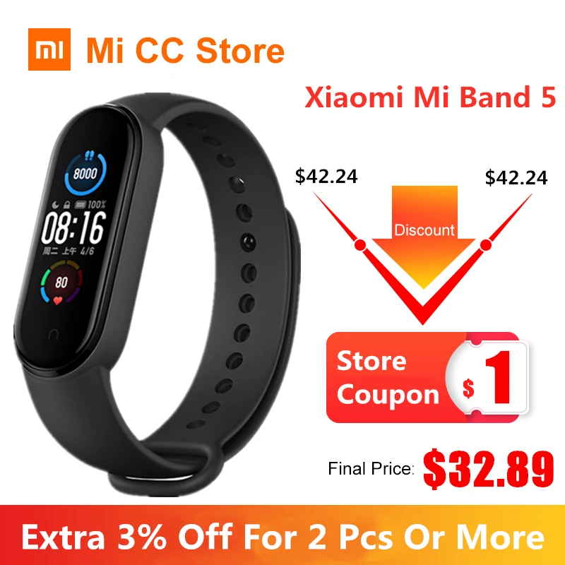  Оригинальный браслет Xiaomi Mi Band 5, 4 цвета, пульсометр, фитнес-трекер, Bluetooth, спортивный браслет AMOLED, экран, Mi Band 5 