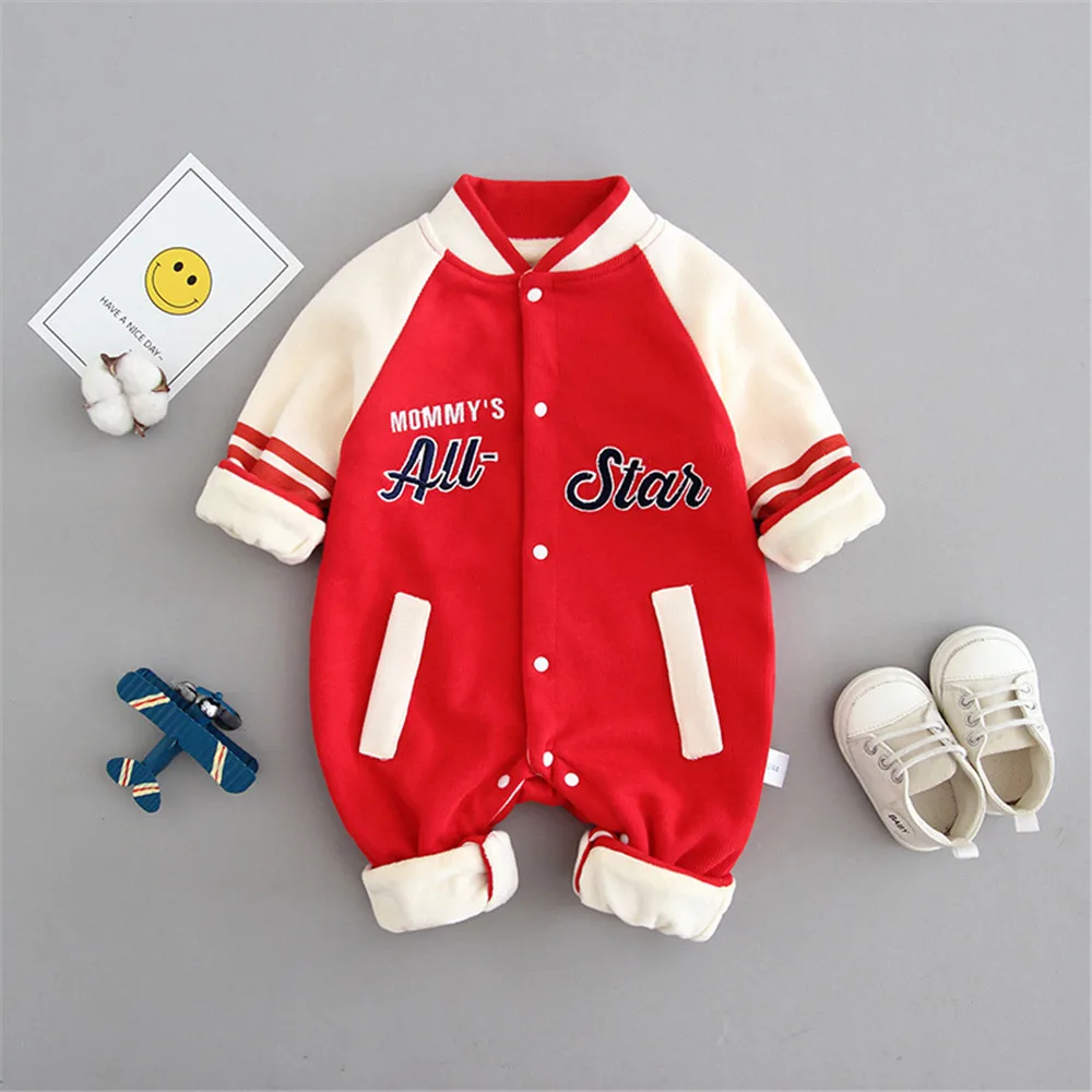 Patchwork Baby Boy Clothes Baby Baseball Uniform Letter jumpsuit For Kind Newborn Overalls Infant Baby Romper Spring& Autumn