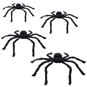 

Halloween Decorations Outdoor Spider Furry Black Giant Scary Fuzzy Spiders Indoor Yard Web (4Pcs, 35, 30, 20, 12 Inch)