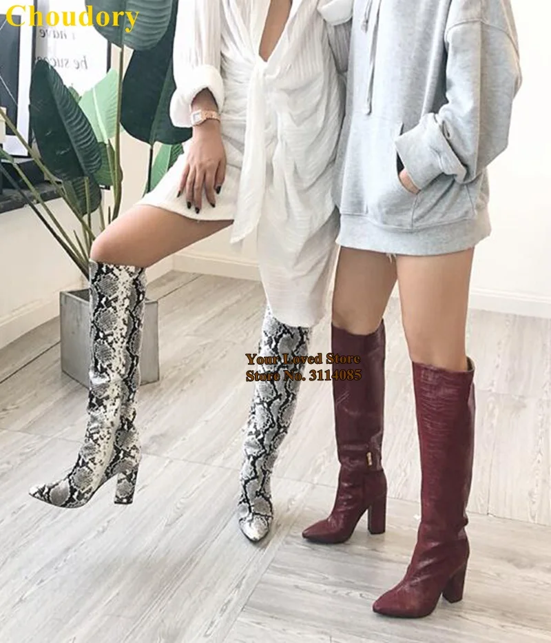 灰白蛇纹粗跟及膝靴 (9)