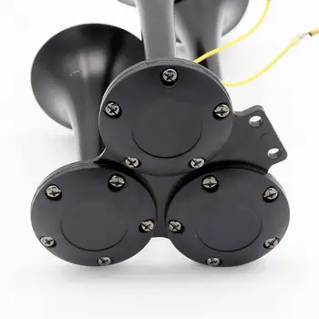 

12V DC Triple Trumpet Air Horn - Classic Super Loud Powerful Train Car Truck Boat Air Horn, 150db, Black