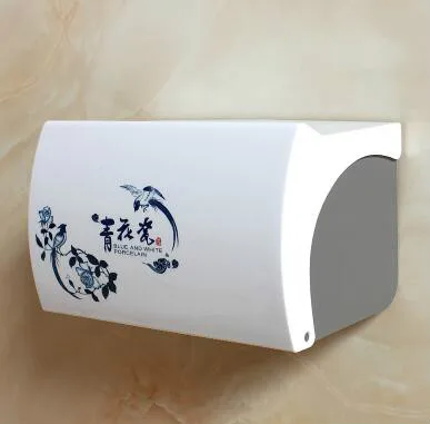 Водонепроницаемый держатель для туалетной бумаги для ванной комнаты, настенный пластиковый большой ящик для салфеток, мешок для мусора, стеллаж для хранения мобильного телефона - Цвет: Blue white porcelain