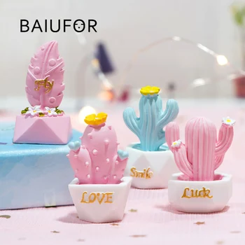 

BAIUFOR Modern Pink Succulent Plant Cactus Mini pot Figurines & Miniatures For Doll house Desktop/ Home Decoration