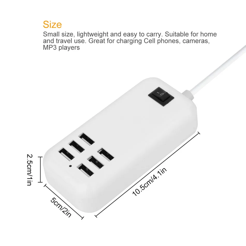 Телефон USB Зарядное устройство концентратор 6 Порты Зарядное устройство по стандартам ЕС/США 3A штекер розетка док-станция для быстрой зарядки удлинитель, адаптер питания для сотового телефона Tablet
