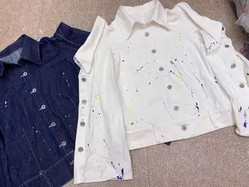 

2020 Spring New Ink Street Style Bell Sleeve Button Cool Washing Water Jeans Coat Women's Short Denim Jacket Harajuku Jackets