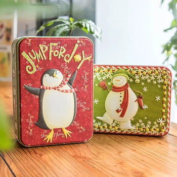 

Christmas style penguin elk square three-dimensional relief gift tin box snack biscuits tin candy storage