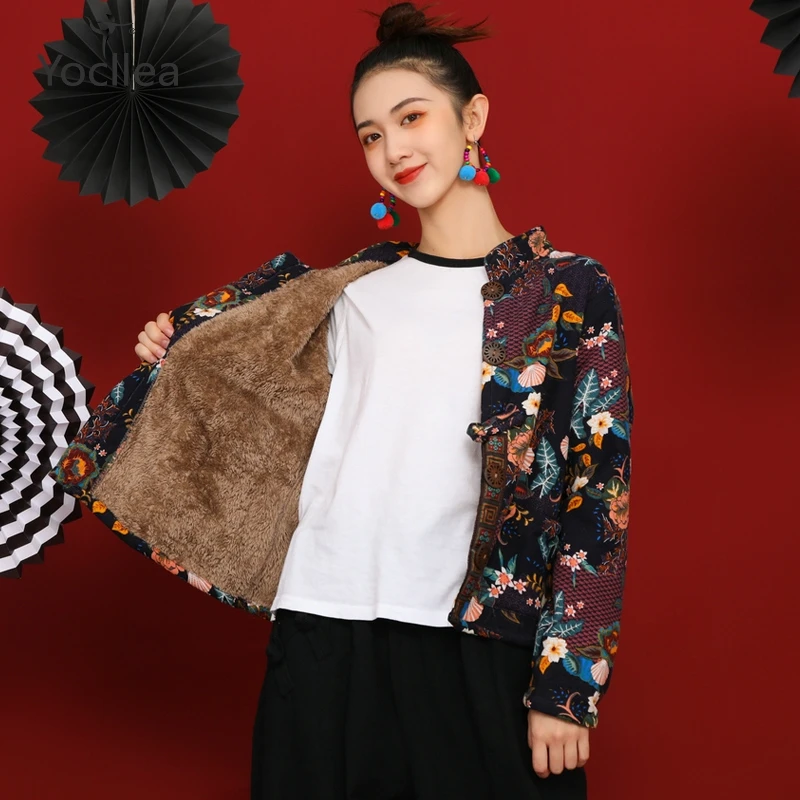 

Winter Warm Parka Short Jacket coats Autumn Chinese style Cashmere Liner women Parkas casual Outwear femme