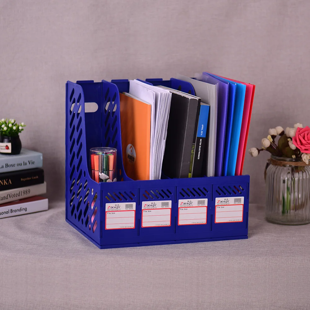 

4 Section Magazine Plastic Holder File Divider Document Cabinet Rack Storage Organizer Box for School Office Desktop
