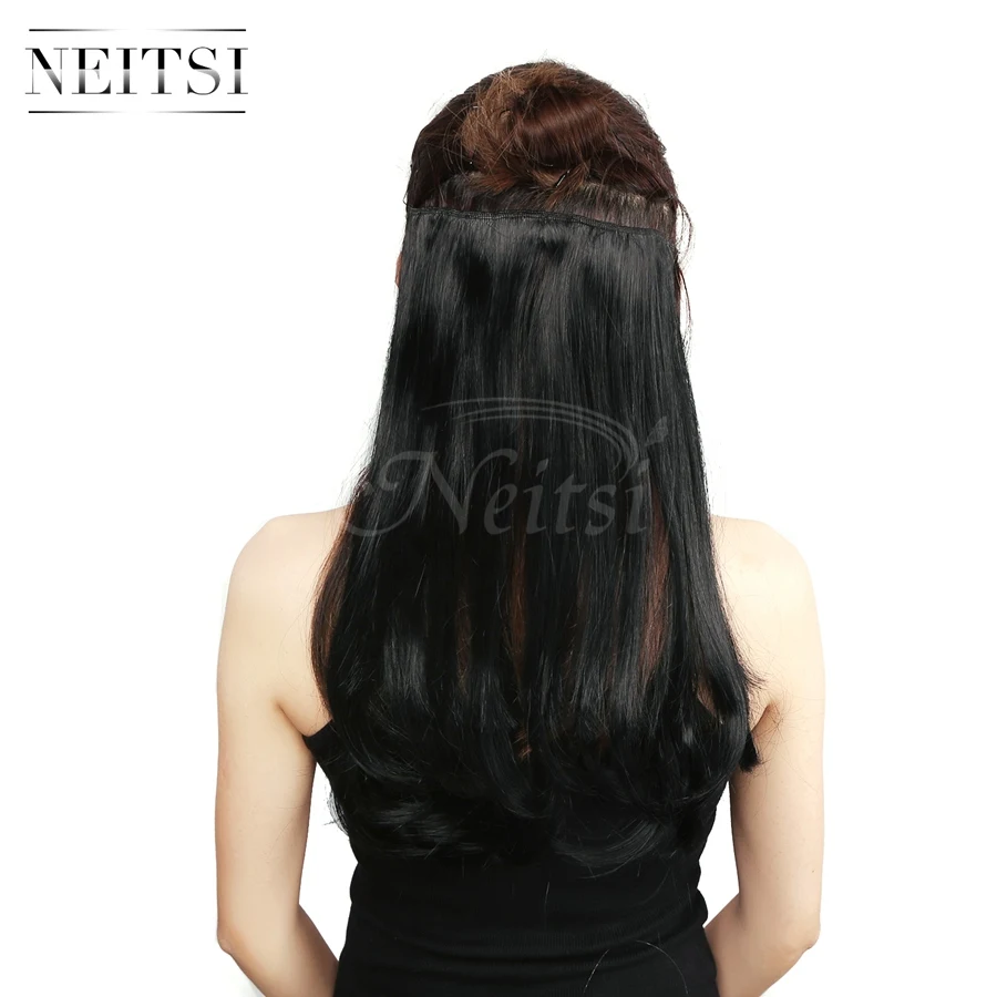 

Neitsi 14'' Straight Synthetic Clip In Hair Extensions 8 Clips 3Pcs/set High Temperature Fiber Black Hairpiece