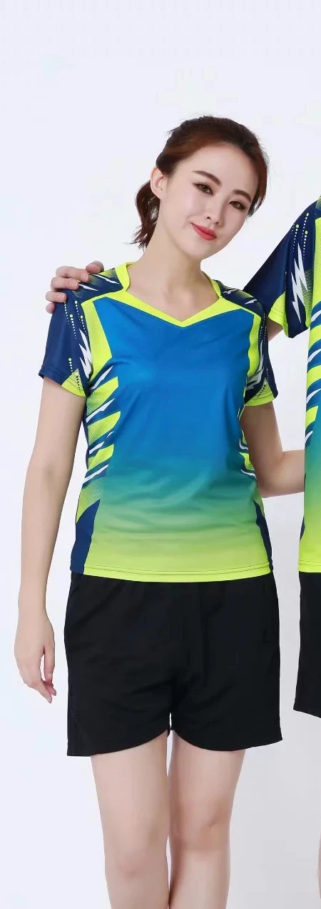 Быстросохнущий Спорт, бадминтон, костюмы с v-образным вырезом, дышащие впитывающие пот теннисные Спортивные Наборы для мужчин и женщин L960SHD - Цвет: Women Blue
