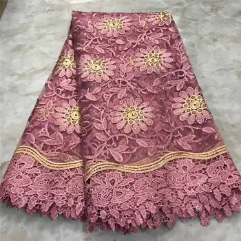 

Beautiful Nigerian Lace Fabric With beads High Quality African French Tulle Lace Fabrics 5 yards For Women Wedding Dress A670