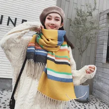 Модная дизайнерская теплая красочная шаль для девочек, Длинный Теплый Мягкий клетчатый Повседневный зимний шарф