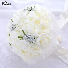 Meldel Artificial Roses Pink Wedding Flower Bridal Bouquet Fake Flower Wedding Bouquet Bridal Bouquets Holder Mariage Home Decor