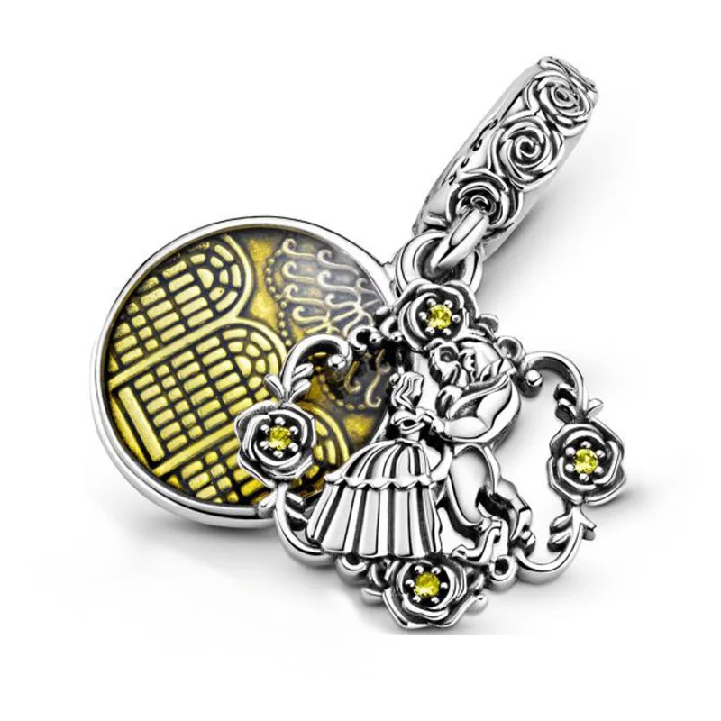 

2020 summer new 925 Sterling Silver Beads Beauty and Beast Dangle Charm fit Original Pandora Bracelets Women DIY Jewelry