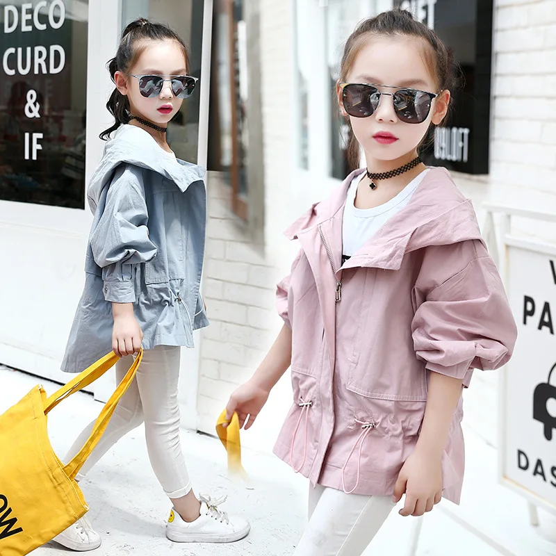 

2019 Spring And Autumn New Style Korean-style Big Boy Fashion Hooded Childrenswear Short GIRL'S Coat Cool Mock Two-Piece Trench