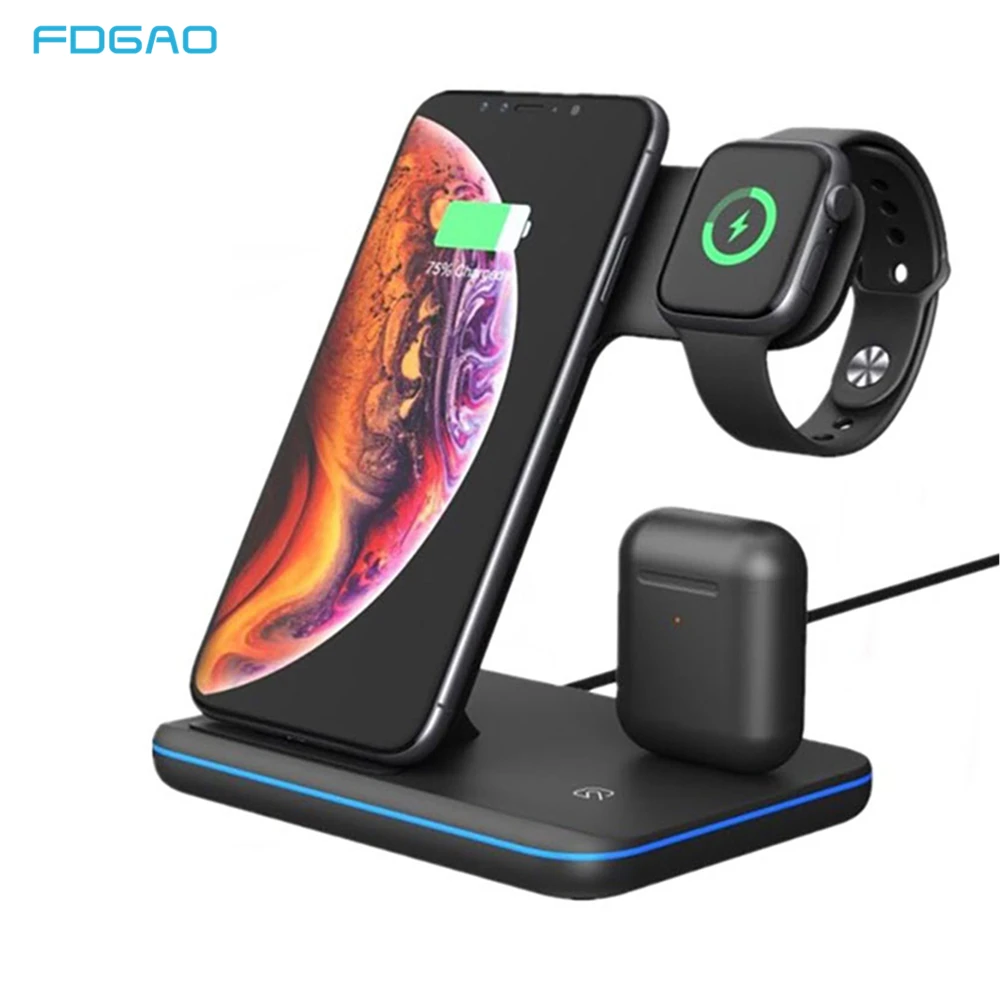 Беспроводное зарядное устройство FDGAO 3 в 1 15 Вт Qi для iPhone 11 Pro X XS XR 10 Быстрая зарядка