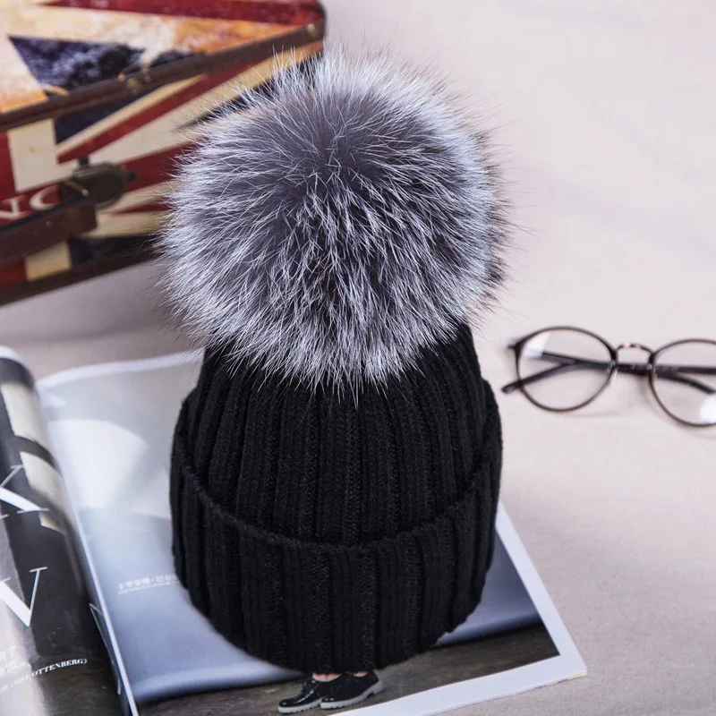 WZCX Thicken Stripe Girl Pompom Hat Keep Warm Fashion New Outdoor Solid Color Fake Fur Casual Women Beanie Winter Hat 4