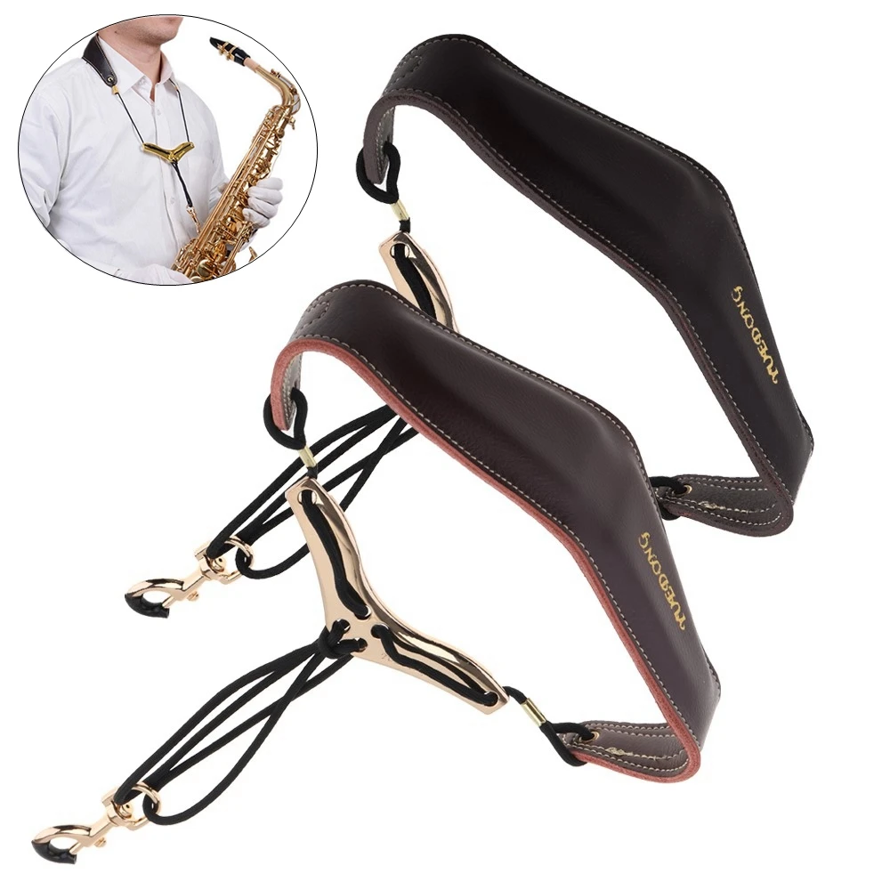 Genuine Leather Saxophone Double Shoulder Neck Strap Cowhide Material