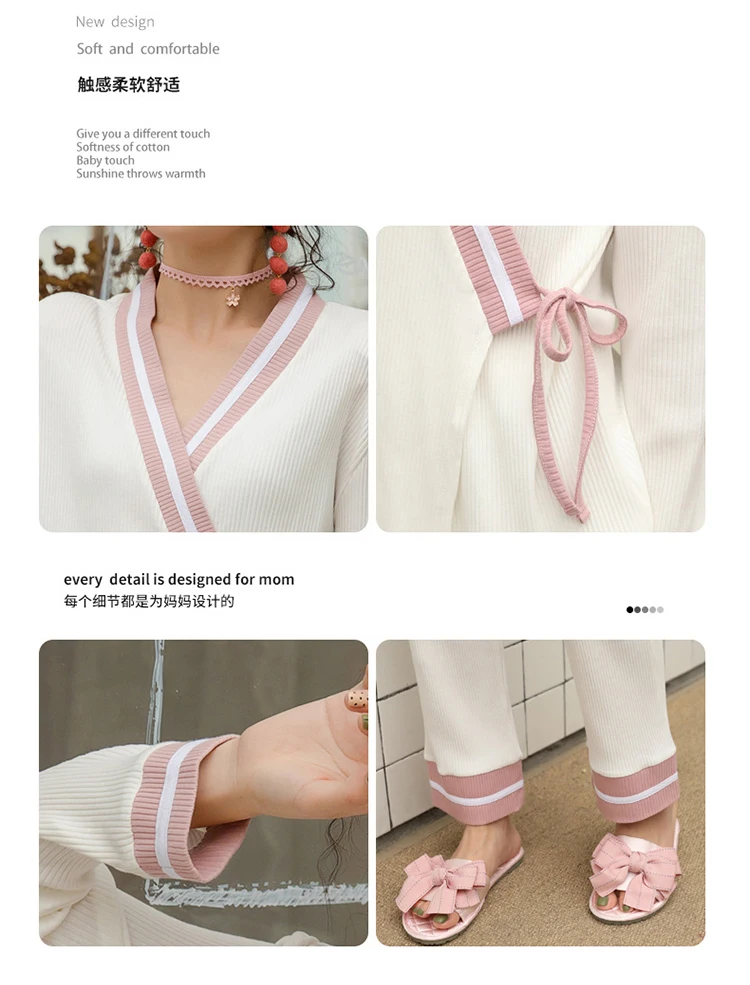 Long Sleeve Nightgown Top Trousers Pregnant Pajamas Set Thin Small Pit Strip Maternity Summer Tops Pregnancy Nightwear