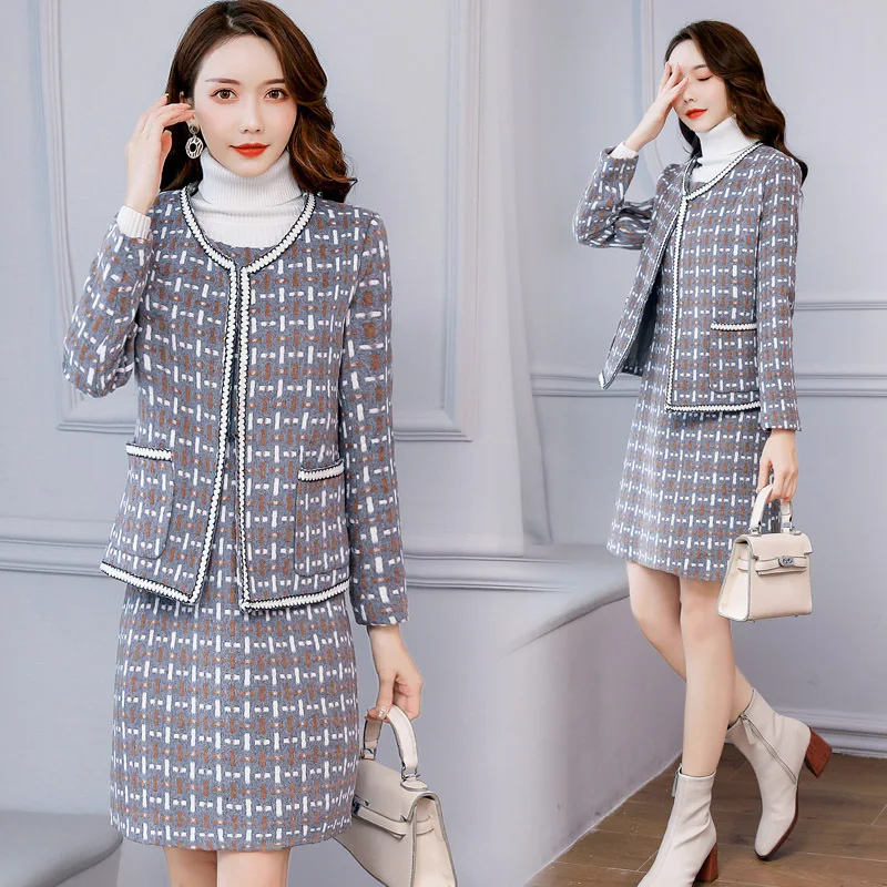 

2019 Winter New Style Korean-style Elegant Slim Fit Fashion Graceful Two-Piece Set Suit Skirt