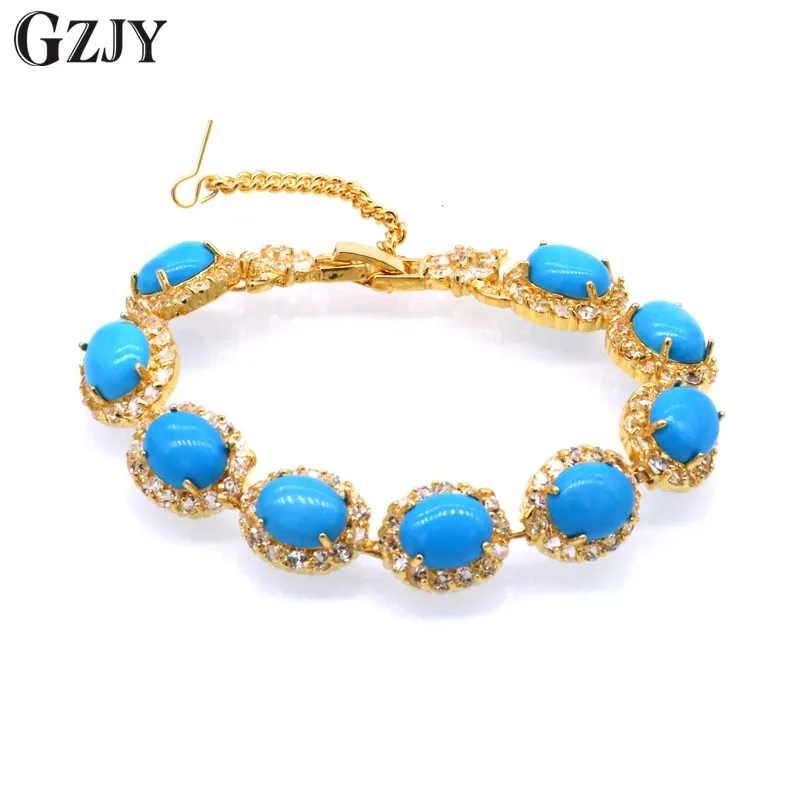 GZJY модные украшения желтое золото Цвет Овальный Синий Камень Кристалл Циркон браслет для женщин элегантные ювелирные изделия подарок на день рождения