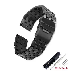 Solid Stainless Steel Watchband for Men - Business Watch Accessory with Double Lock Buckle Strap (Black)