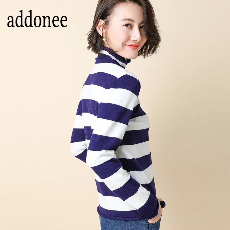 

Spring Autumn Winter New Women Lady Cashmere Wool Sweater Pullovers Striped Turtleneck Casual Big Size Large Warm Loose Fashion