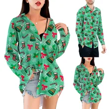 Feitong/Рождественская рубашка со снежинками для мужчин и женщин, парные блузки, модный стиль, повседневный зеленый топ, рубашка hombre