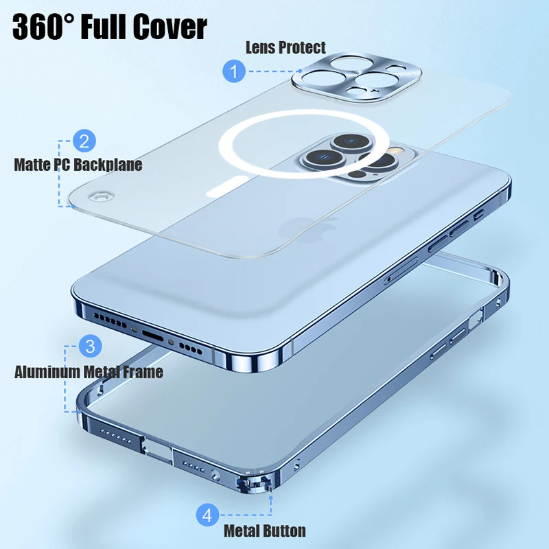 Aluminum Alloy Metal Frame Case For iPhone 13 12 Pro Max Mini with Magnetic Ring Wireless Charger Support case iphone 13 mini