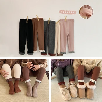 

Fall/winter Girls Leggings Padded Thickened Pants Baby Cotton Cartoon Plus Velvet Stretch Trousers Infants Kids Pencil Pant