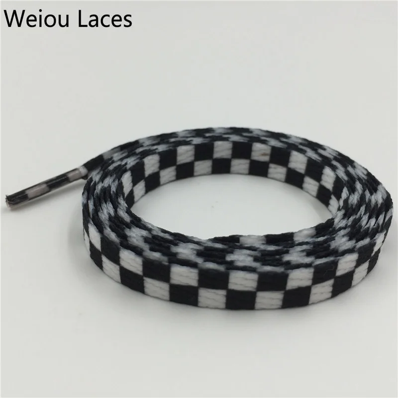 Weiou Flache Schwarz Und Weiß Gitter Schuh Spitze Sublimiert Druck Polyester Karierten Bänder Schnürsenkel Heavy Duty Sneaker Schnürung – Detail 13