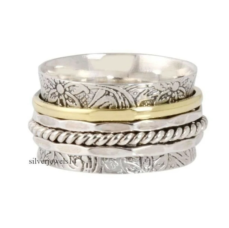Fidget Spinner Ring ANTIQUE DESIGN Meditation Statement Spinner Ring Jewelry