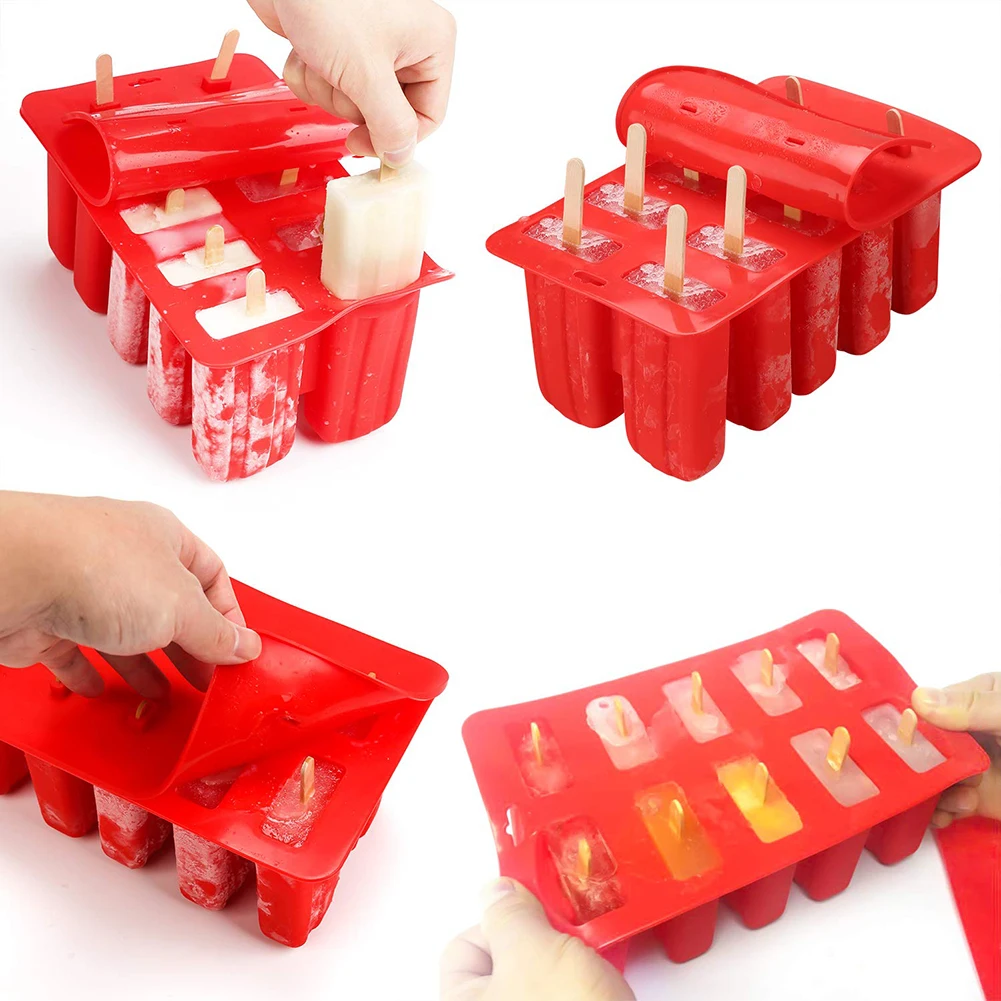 10-Grid силиконовые летние DIY Мороженое Плесень с 100 деревянный аппарат для изготовления палочек леденец плесень для мороженого