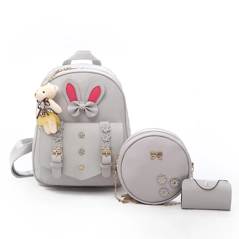 

Tassels Bow Rabbit Ear Backpack Hipster Simple Versatile Women's School Bag Children PU Backpack Fashion