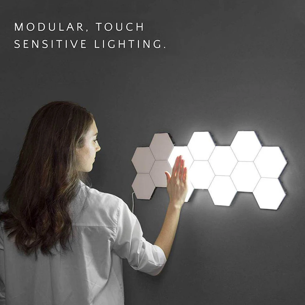 

Quantum Lamp White LED Hexagonal Lamps Modular Touch Sensitive Night Light Magnetic Hexagons Creative Wall Lampara Decoration