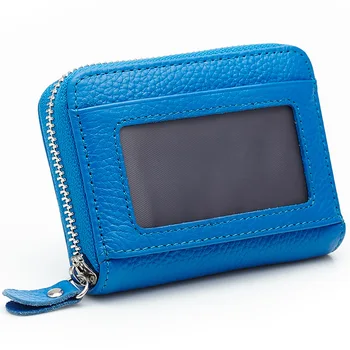 

Short Credit Business Cards Holder Wallet Genuine Leather Zipper Card Bag Case 100% Cowskin Small Money Purse Case