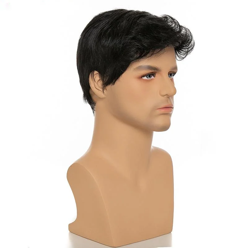 Curto em Linha Peruca de Cabelo Sintético para o Menino Natural Reta Curto Perucas Cor 5% Bob 4 Apliques e perucas